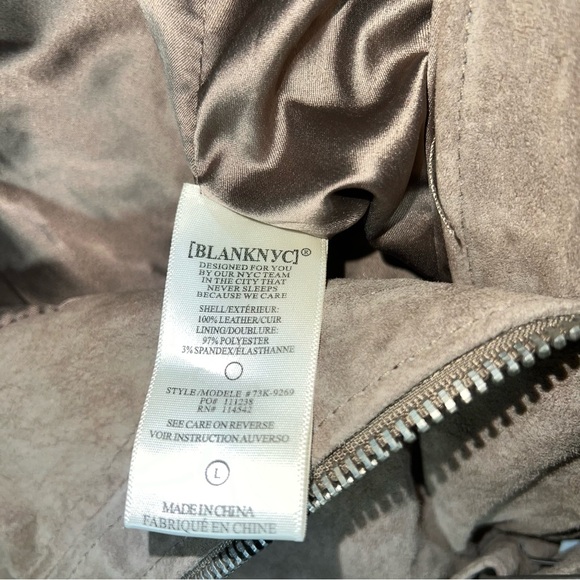 Blank NYC Suede Leather Moto Jacket Size Large Zip Biker - Picture 7 of 10